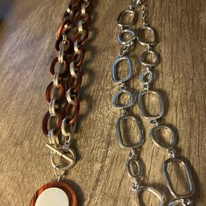 Silver and Brown Modern Chain Necklace
